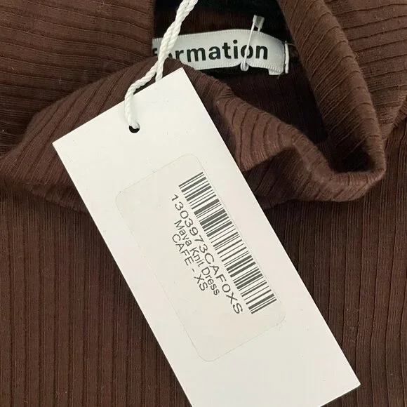 New Reformation Maya Tencel Ribbed Mockneck Dress Cafe Brown XS - Picture 5 of 8